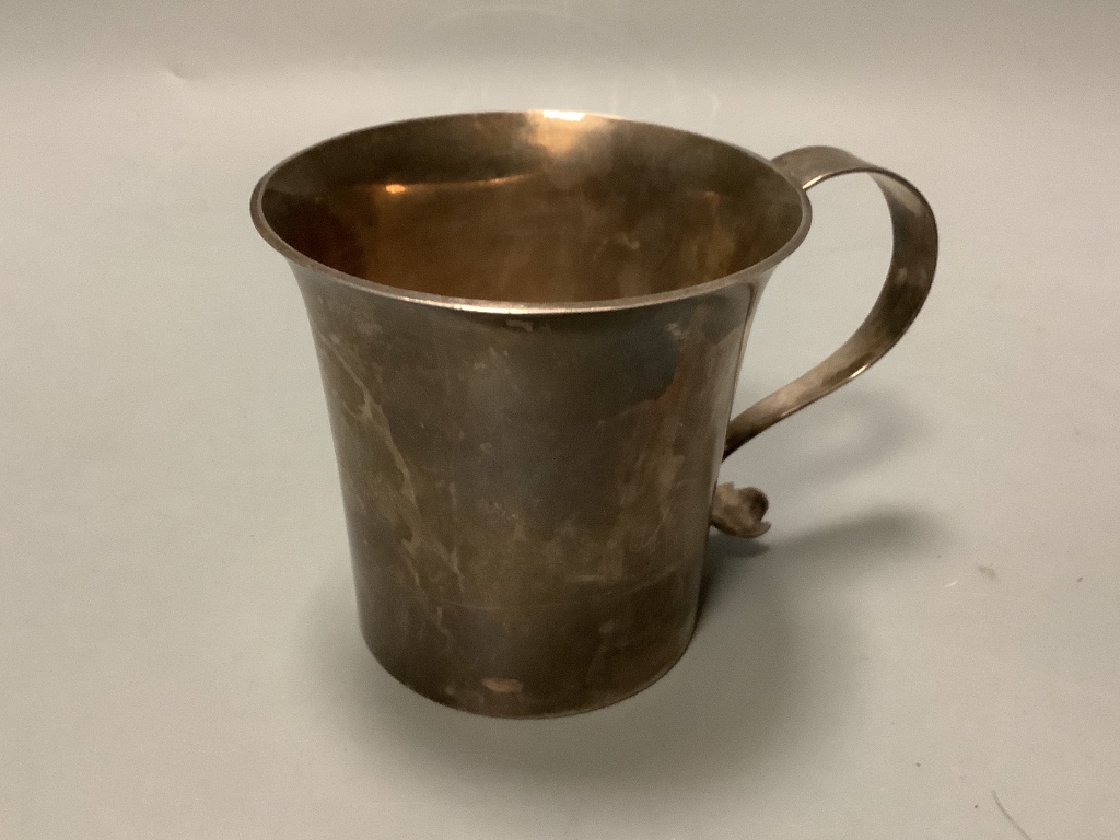A George V Britannia standard silver christening mug with engraved initials, Thomas Bradbury and Sons, Sheffield, 1926, height 83mm
